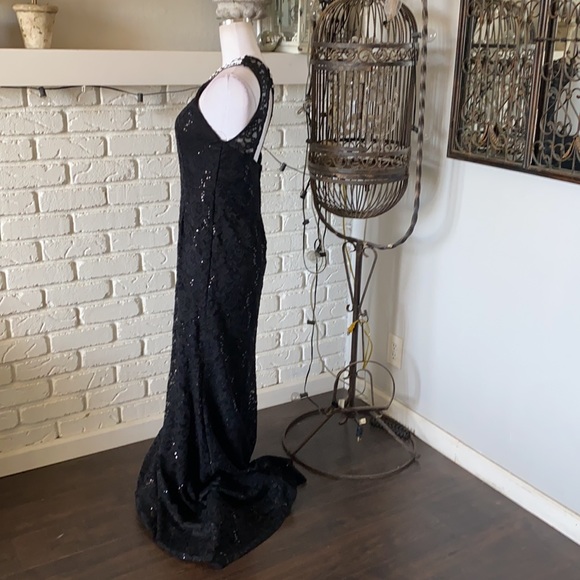 LA SCALA USA BLACK SEQUIN HALTER RHINESTONES FITTED DRESS XL EXCELLENT - Picture 5 of 12